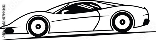 Sleek Sports Car Illustration with Dynamic Lines and Bold Outlines conveying Speed and Modern Automotive Design in a minimalist Style