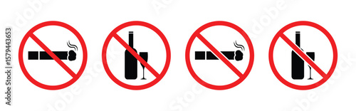 No alcohol sign, No Smoking Sign Icon. vector illustration