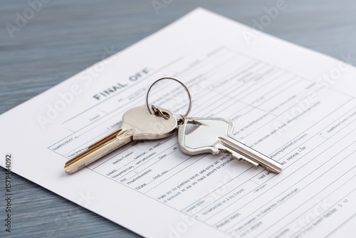 Wallpaper Mural Keys on a Final Offer Document with a Soft Focus Background Highlighting Home Purchase Process Torontodigital.ca