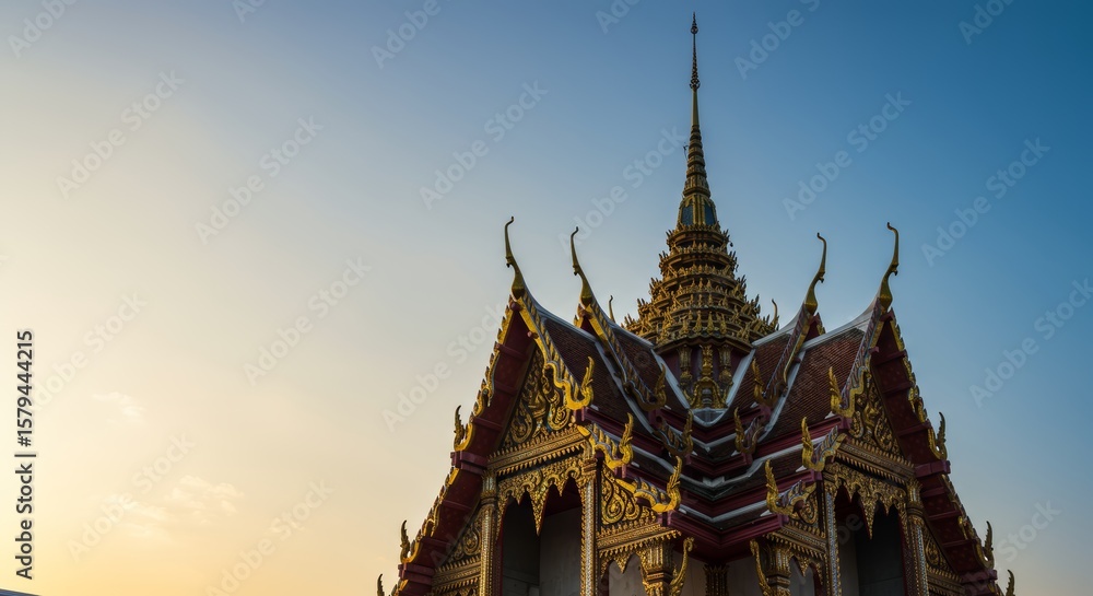 Fototapeta premium Stunning Golden Temple Roofline Against a Clear Sky