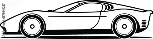 Sleek Sports Car Illustration Black and White Automotive Design Clean Lines Modern Vehicle Silhouette Transportation Graphic Art