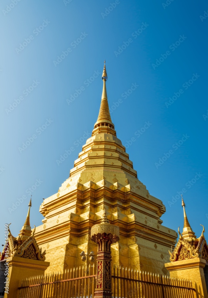 Fototapeta premium Majestic Golden Pagoda under a Clear Blue Sky