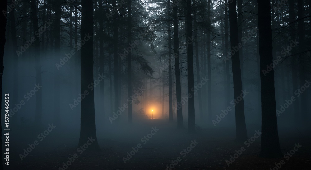 Obraz premium Enigmatic Forest Path Illuminated by a Single Light