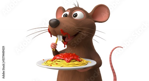 Cartoon mouse eating spaghetti
