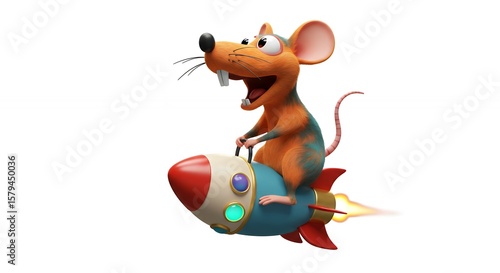 Cartoon mouse riding a rocket illustration