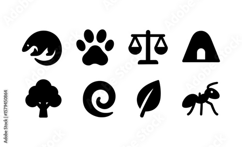 Silhouette icons of nature, law, and animals