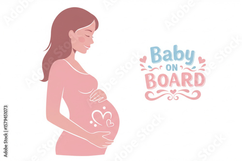 Expecting mother graphic with a Baby on Board message, perfect for greeting cards and pregnancy announcements.