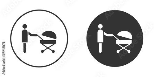 Woman with Baby Stroller icon design flat silhouette style