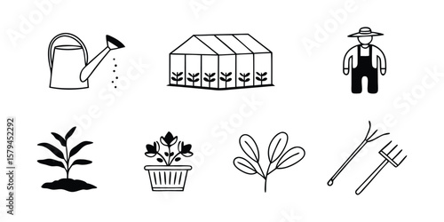 Set of 7 gardening icons vector