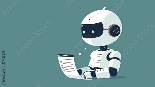 Cute robot reviewing a document
