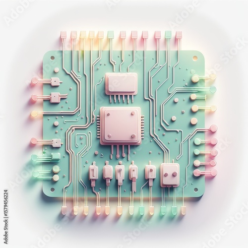 circuit board with processor. computer technology. 3d illustration.