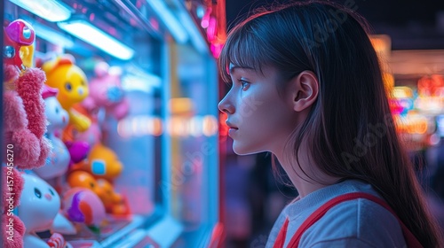 Wallpaper Mural Teen girl focused on arcade claw machine
 Torontodigital.ca