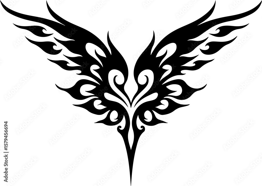 Obraz premium tribal, heart, dragon tattoo and wings, tattoo, design abstract, art, vector bundle