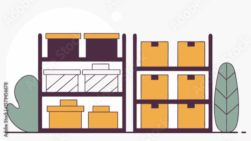 Vector illustration of organized storage shelves with boxes, representing efficient home organization and decluttering