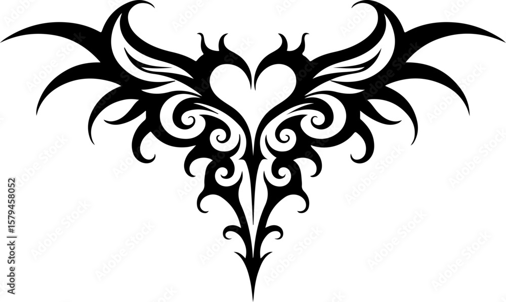 Obraz premium tribal, heart, dragon tattoo and wings, tattoo, design abstract, art, vector bundle