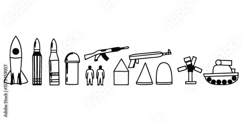 Silhouette Illustrations Depicting War Consequences A Bundle of 12 Line Icons Representing Aftermath and Impact on transparent background bundle silhouette illustrations depicting the consequences war
