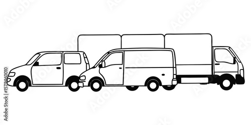 Vector illustration of three delivery vans in line