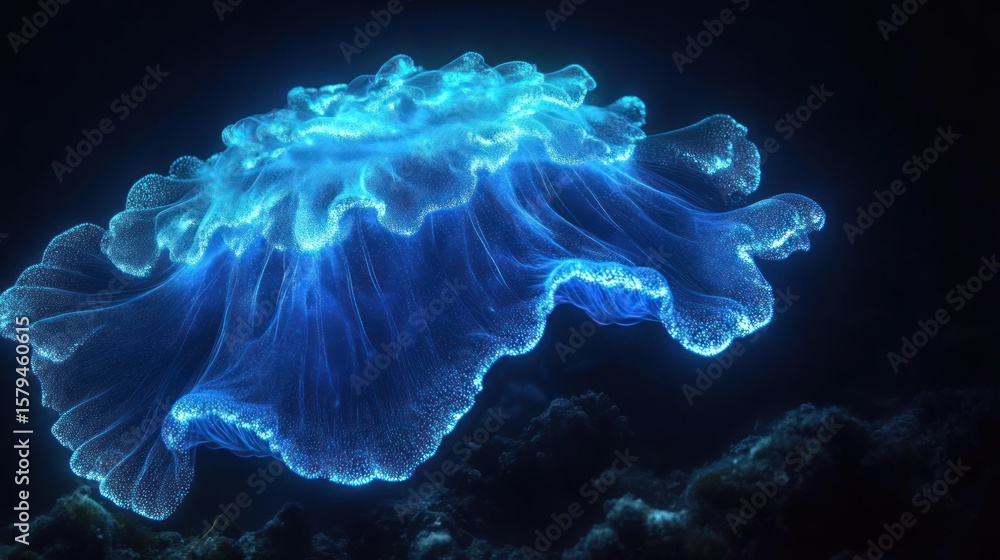 Obraz premium Glowing jellyfish in deep ocean