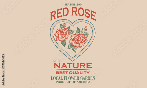 Red rose club print design for apparel, stickers, posters and background. Rose love club. Rose tattoo design.