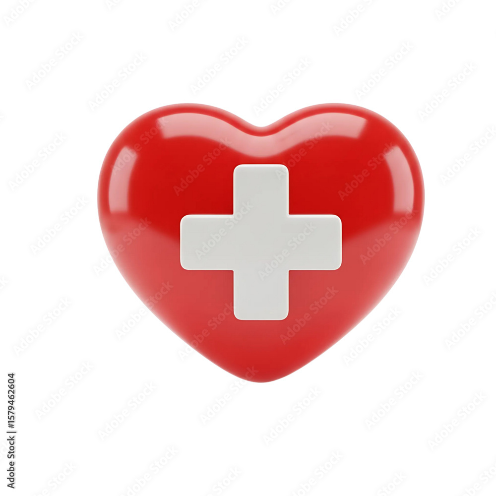 Fototapeta premium Red heart with swiss cross symbol isolated on transparent background