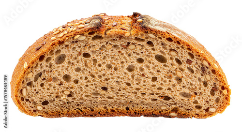 Close up of sliced seeded rye bread loaf for bakery or food photography and recipe blog posts usage