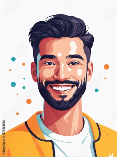 young hispanic man with beard wearing casual clothes smiling confident hand on face.