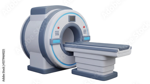 Modern mri scanner machine with patient bed isolated on transparent background