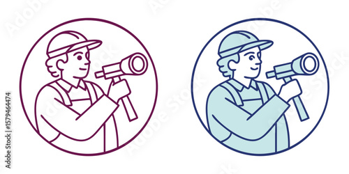 Worker holding telescope icon binoculars looking