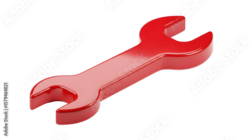 Shiny red open end wrench tool isolated on transparent background