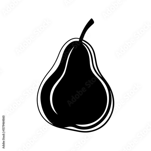 Black silhouette of pear fruit with curved contours on white background  