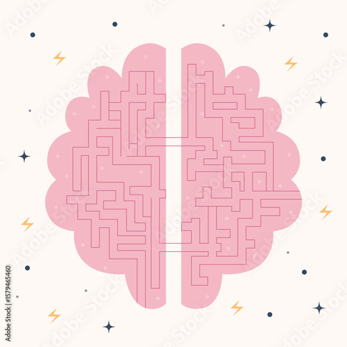 Labyrinth in the brain with decorative elements