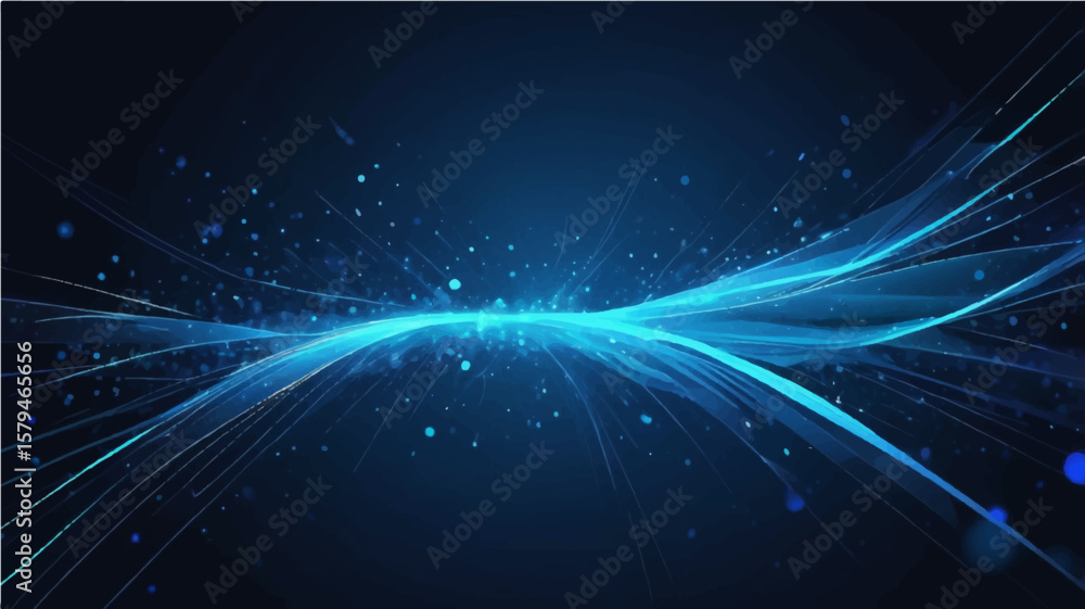 Fototapeta premium abstract blue glowing fiber optics background with bright bokeh light spots and abstract design