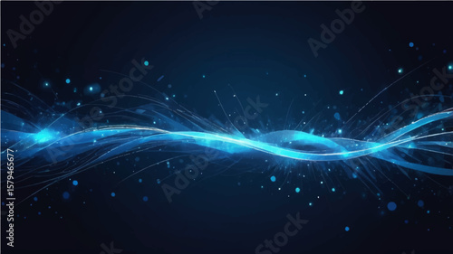 abstract blue glowing fiber optics background with bright bokeh light spots and abstract design


