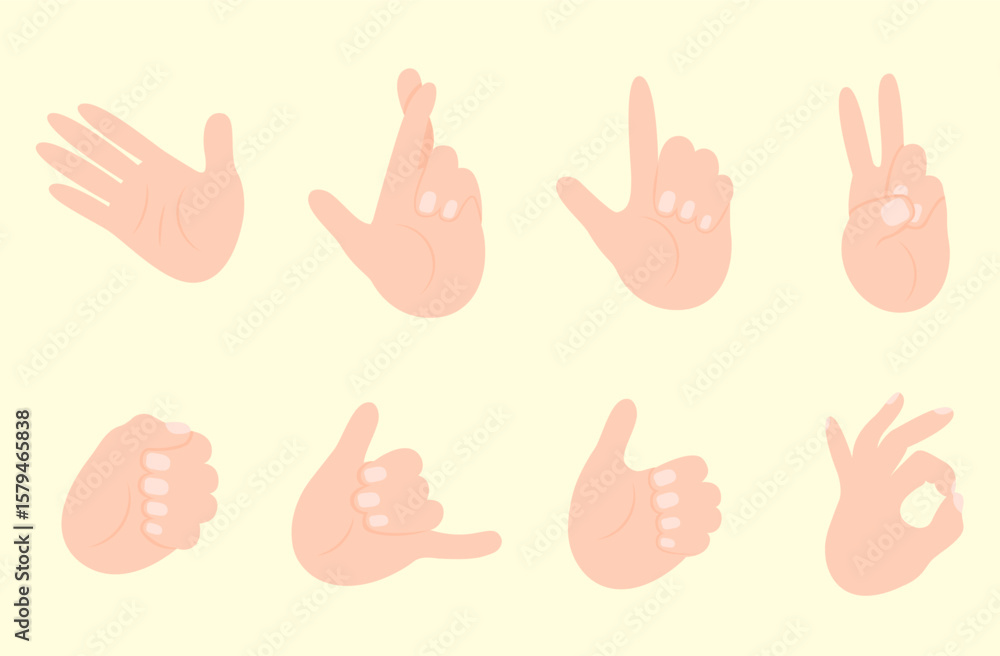Fototapeta premium Hand gesture hi, okay, hello, hope, like, fist, cool, respect front vector design