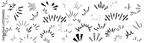 line sparkle vector set, comic style decorative lines, burst effects, and dynamic radial patterns in black for enhancing illustrations, comics, and graphic designs with energetic visual elements
