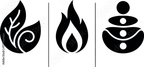 Ayurvedic Dosha Symbols silhouette on white background