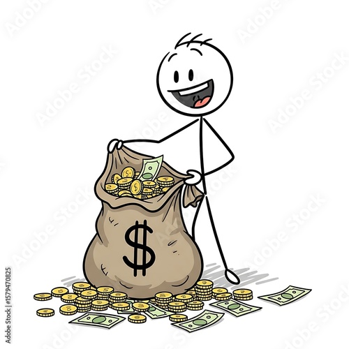 Stick Figure Finding a Bag of Money