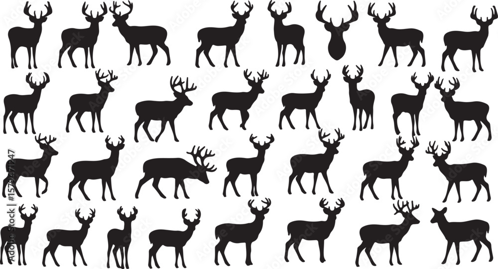 Fototapeta premium Collection of Deer Silhouettes Perfect for Design Projects