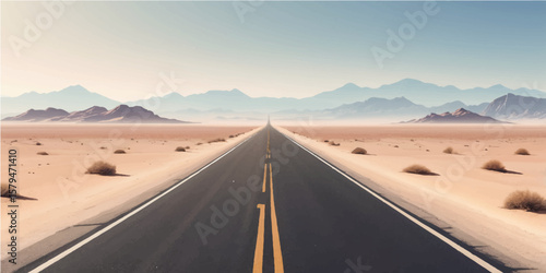 Desert highway stretching towards the horizon, a journey through nature's vast landscape under a boundless sky