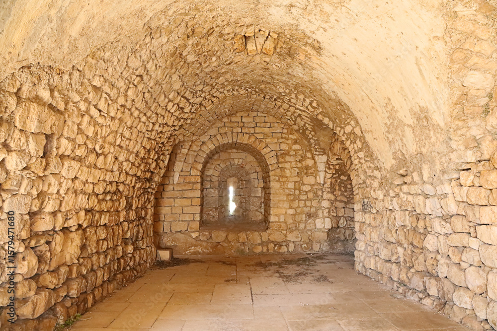 Obraz premium The Ruins of Smar Jbeil Crusader Fortress : Remains of the ancient archeological site in the hills of Batroun.