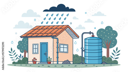 Rainwater Harvesting System – Eco Water Icon Vector