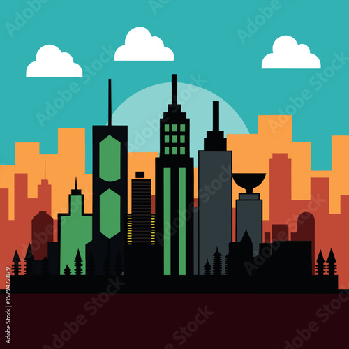 Generic City Skyline Silhouette Urban Landscape Vector