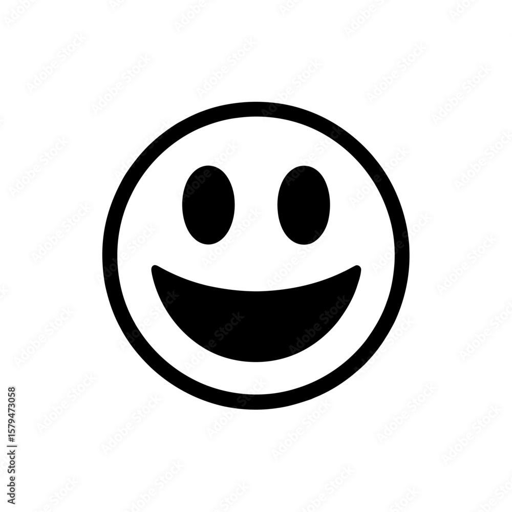 Fototapeta premium Simple Black and White Smiling Emoticon Illustration on White Background