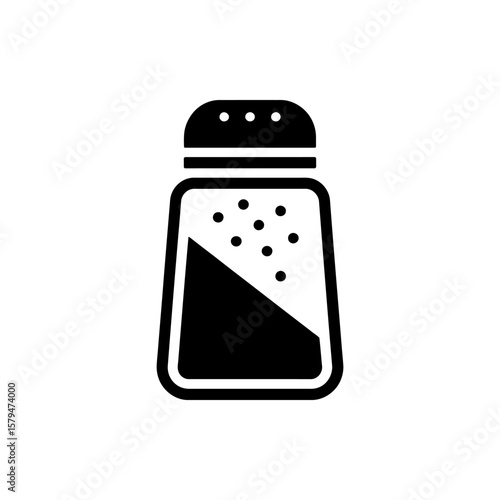 Black and White Salt Shaker Icon Simple Minimalist Design Kitchen Condiment Illustration