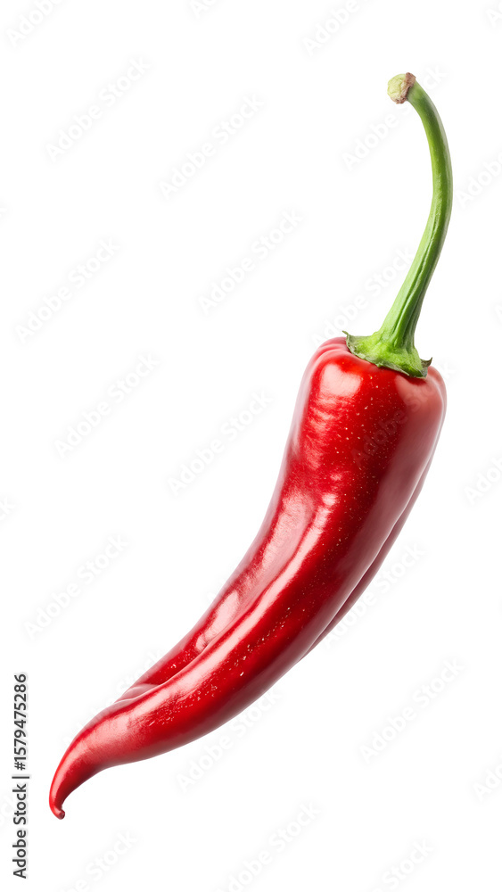 Fresh red chili pepper isolated on transparent white background, clipping path