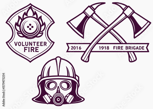 Firefighter Emblems Volunteer Fire Brigade Axes Gas Mask