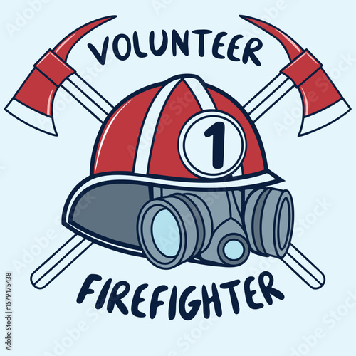 Firefighter Logo with Helmet Axes and Gas Mask volunteer