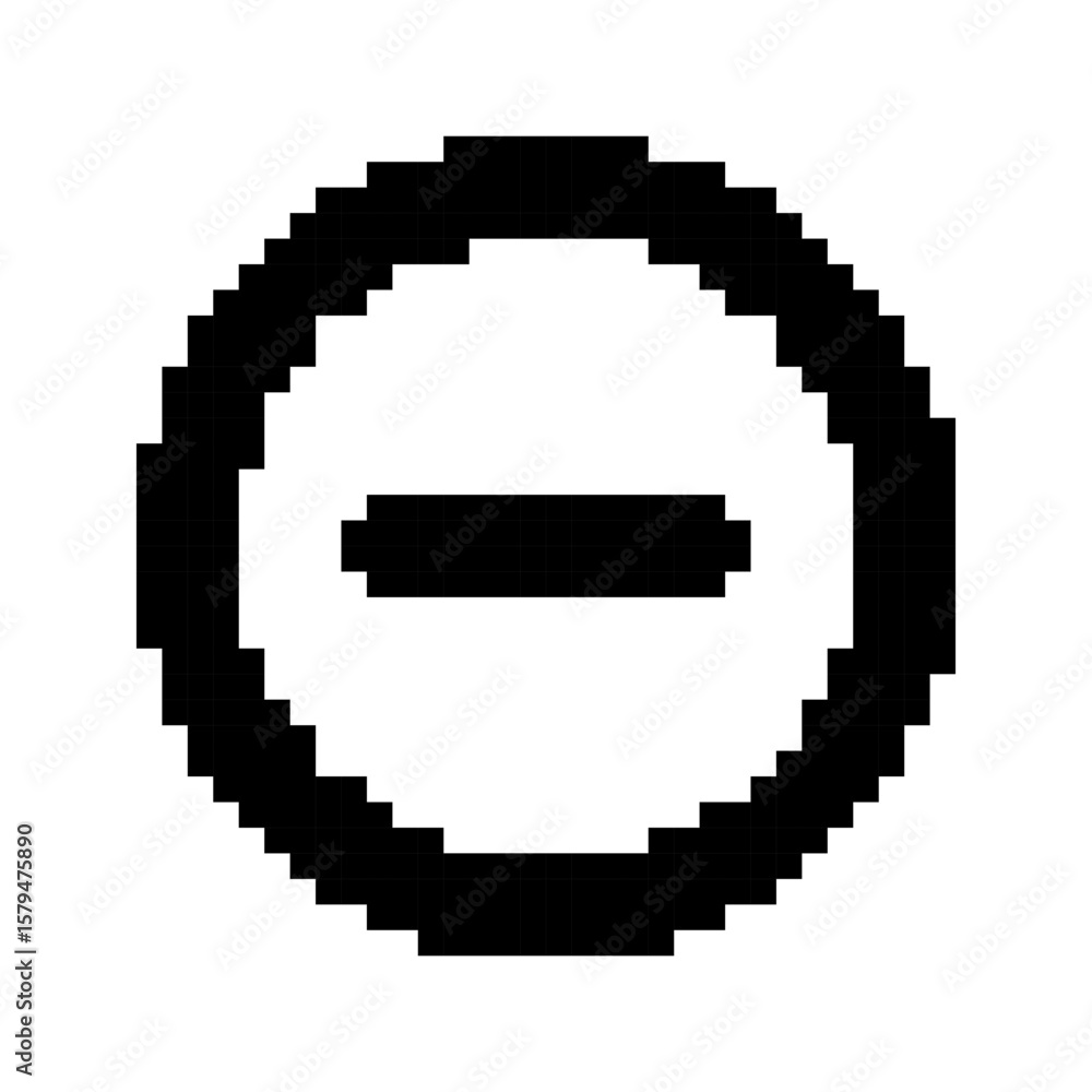 Fototapeta premium Minus templates in pixel art style. Black solid subtraction symbol. Remove, decrease, labels. Isolated on white background.