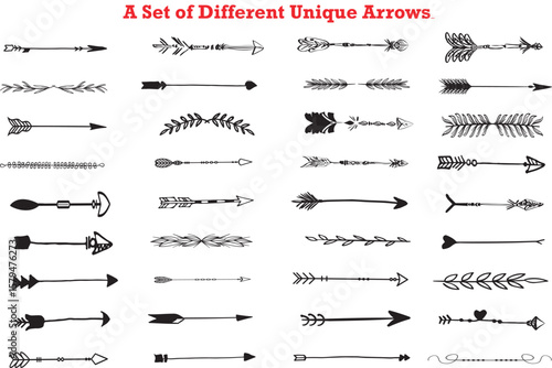 Boho Tribal Arrow Set Hand Drawn Vector Elements