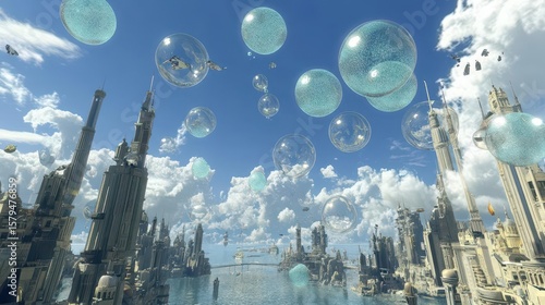 Floating Cityscape: Bubbles & Towers